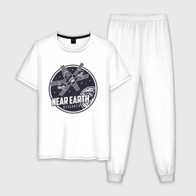 Мужская пижама хлопок с принтом Исследования в околоземном пространстве в Петрозаводске, 100% хлопок | брюки и футболка прямого кроя, без карманов, на брюках мягкая резинка на поясе и по низу штанин
 | 