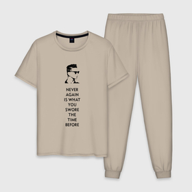 Мужская пижама хлопок с принтом Depeche Mode   Never again в Тюмени, 100% хлопок | брюки и футболка прямого кроя, без карманов, на брюках мягкая резинка на поясе и по низу штанин
 | Тематика изображения на принте: 