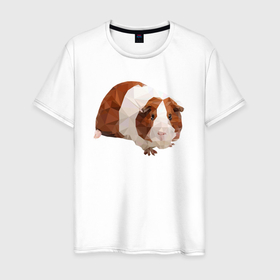 Мужская футболка хлопок с принтом Морская свинка в полигональном стиле в Кировске, 100% хлопок | прямой крой, круглый вырез горловины, длина до линии бедер, слегка спущенное плечо. | 