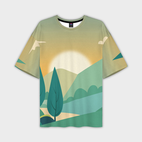 Мужская футболка oversize 3D с принтом Пейзаж деревья и кустарники ,  |  | 