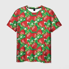 Мужская футболка 3D с принтом Свежая красная клубника в Курске, 100% полиэфир | прямой крой, круглый вырез горловины, длина до линии бедер | Тематика изображения на принте: 