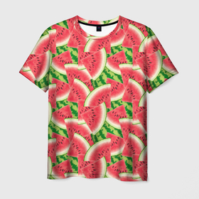 Мужская футболка 3D с принтом Дольки сладкого арбуза в Курске, 100% полиэфир | прямой крой, круглый вырез горловины, длина до линии бедер | 