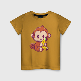 Детская футболка хлопок с принтом Обезьянка с бананом , 100% хлопок | круглый вырез горловины, полуприлегающий силуэт, длина до линии бедер | Тематика изображения на принте: 