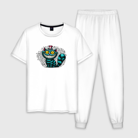 Мужская пижама хлопок с принтом Чеширский кот в шляпе в Петрозаводске, 100% хлопок | брюки и футболка прямого кроя, без карманов, на брюках мягкая резинка на поясе и по низу штанин
 | 