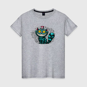 Женская футболка хлопок с принтом Чеширский кот в шляпе в Санкт-Петербурге, 100% хлопок | прямой крой, круглый вырез горловины, длина до линии бедер, слегка спущенное плечо | 