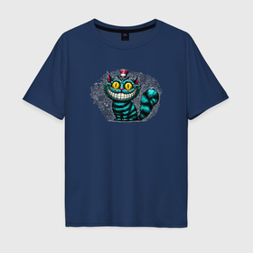 Мужская футболка хлопок Oversize с принтом Чеширский кот в шляпе в Кировске, 100% хлопок | свободный крой, круглый ворот, “спинка” длиннее передней части | 