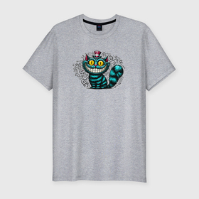 Мужская футболка хлопок Slim с принтом Чеширский кот в шляпе в Екатеринбурге, 92% хлопок, 8% лайкра | приталенный силуэт, круглый вырез ворота, длина до линии бедра, короткий рукав | 