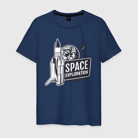 Мужская футболка хлопок с принтом Исследование космоса в Тюмени, 100% хлопок | прямой крой, круглый вырез горловины, длина до линии бедер, слегка спущенное плечо. | 