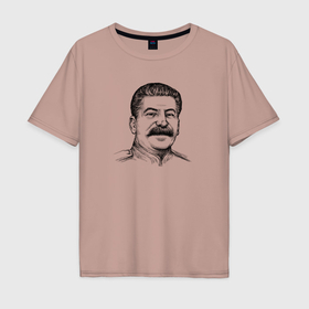 Мужская футболка хлопок Oversize с принтом Сталин улыбается в Тюмени, 100% хлопок | свободный крой, круглый ворот, “спинка” длиннее передней части | 