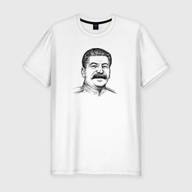 Мужская футболка хлопок Slim с принтом Сталин улыбается в Тюмени, 92% хлопок, 8% лайкра | приталенный силуэт, круглый вырез ворота, длина до линии бедра, короткий рукав | 