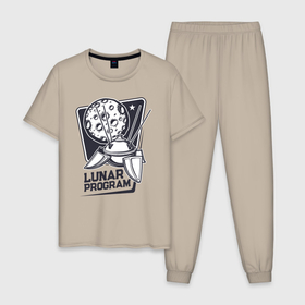 Мужская пижама хлопок с принтом Лунная программа в Тюмени, 100% хлопок | брюки и футболка прямого кроя, без карманов, на брюках мягкая резинка на поясе и по низу штанин
 | Тематика изображения на принте: 