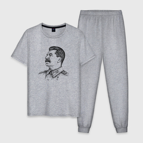 Мужская пижама хлопок с принтом Профиль Сталина в Тюмени, 100% хлопок | брюки и футболка прямого кроя, без карманов, на брюках мягкая резинка на поясе и по низу штанин
 | Тематика изображения на принте: 