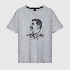 Мужская футболка хлопок Oversize с принтом Профиль Сталина в Тюмени, 100% хлопок | свободный крой, круглый ворот, “спинка” длиннее передней части | 