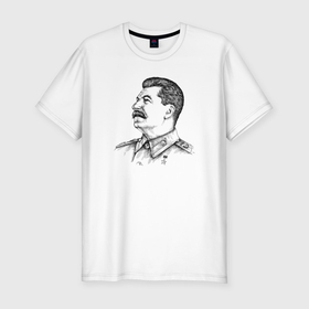 Мужская футболка хлопок Slim с принтом Профиль Сталина в Курске, 92% хлопок, 8% лайкра | приталенный силуэт, круглый вырез ворота, длина до линии бедра, короткий рукав | 