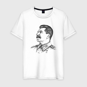 Мужская футболка хлопок с принтом Профиль Сталина в Тюмени, 100% хлопок | прямой крой, круглый вырез горловины, длина до линии бедер, слегка спущенное плечо. | Тематика изображения на принте: 