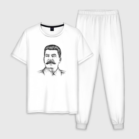 Мужская пижама хлопок с принтом Сталин анфас в Тюмени, 100% хлопок | брюки и футболка прямого кроя, без карманов, на брюках мягкая резинка на поясе и по низу штанин
 | 