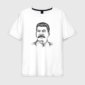 Мужская футболка хлопок Oversize с принтом Сталин анфас в Тюмени, 100% хлопок | свободный крой, круглый ворот, “спинка” длиннее передней части | 