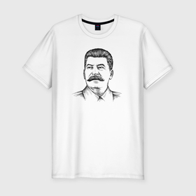 Мужская футболка хлопок Slim с принтом Сталин анфас в Тюмени, 92% хлопок, 8% лайкра | приталенный силуэт, круглый вырез ворота, длина до линии бедра, короткий рукав | 