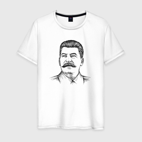 Мужская футболка хлопок с принтом Сталин анфас в Кировске, 100% хлопок | прямой крой, круглый вырез горловины, длина до линии бедер, слегка спущенное плечо. | 