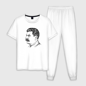 Мужская пижама хлопок с принтом Сталин в профиль в Тюмени, 100% хлопок | брюки и футболка прямого кроя, без карманов, на брюках мягкая резинка на поясе и по низу штанин
 | 