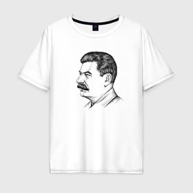 Мужская футболка хлопок Oversize с принтом Сталин в профиль в Тюмени, 100% хлопок | свободный крой, круглый ворот, “спинка” длиннее передней части | 
