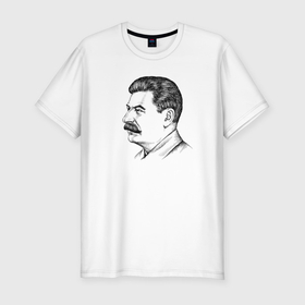 Мужская футболка хлопок Slim с принтом Сталин в профиль в Курске, 92% хлопок, 8% лайкра | приталенный силуэт, круглый вырез ворота, длина до линии бедра, короткий рукав | 