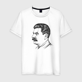 Мужская футболка хлопок с принтом Сталин в профиль в Тюмени, 100% хлопок | прямой крой, круглый вырез горловины, длина до линии бедер, слегка спущенное плечо. | 