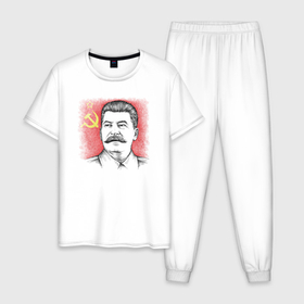 Мужская пижама хлопок с принтом Сталин с флагом СССР , 100% хлопок | брюки и футболка прямого кроя, без карманов, на брюках мягкая резинка на поясе и по низу штанин
 | Тематика изображения на принте: 
