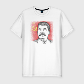 Мужская футболка хлопок Slim с принтом Сталин с флагом СССР в Тюмени, 92% хлопок, 8% лайкра | приталенный силуэт, круглый вырез ворота, длина до линии бедра, короткий рукав | 