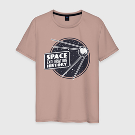 Мужская футболка хлопок с принтом История исследования космоса , 100% хлопок | прямой крой, круглый вырез горловины, длина до линии бедер, слегка спущенное плечо. | 