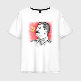 Мужская футболка хлопок Oversize с принтом Профиль Сталина СССР в Тюмени, 100% хлопок | свободный крой, круглый ворот, “спинка” длиннее передней части | 