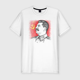 Мужская футболка хлопок Slim с принтом Профиль Сталина СССР в Курске, 92% хлопок, 8% лайкра | приталенный силуэт, круглый вырез ворота, длина до линии бедра, короткий рукав | 