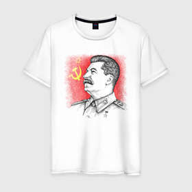 Мужская футболка хлопок с принтом Профиль Сталина СССР в Тюмени, 100% хлопок | прямой крой, круглый вырез горловины, длина до линии бедер, слегка спущенное плечо. | Тематика изображения на принте: 