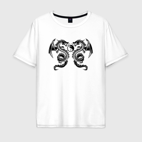 Мужская футболка хлопок Oversize с принтом Инь Янь крылатые драконы в Курске, 100% хлопок | свободный крой, круглый ворот, “спинка” длиннее передней части | 
