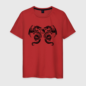 Мужская футболка хлопок с принтом Инь Янь крылатые драконы , 100% хлопок | прямой крой, круглый вырез горловины, длина до линии бедер, слегка спущенное плечо. | 
