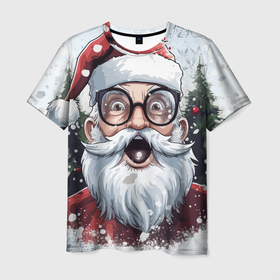 Мужская футболка 3D с принтом Удивлённый Санта в Екатеринбурге, 100% полиэфир | прямой крой, круглый вырез горловины, длина до линии бедер | 