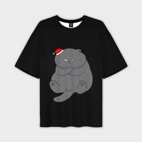Мужская футболка oversize 3D с принтом Толстый новогодний кот в Петрозаводске,  |  | 