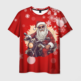 Мужская футболка 3D с принтом Санта на мотоцикле в Екатеринбурге, 100% полиэфир | прямой крой, круглый вырез горловины, длина до линии бедер | 