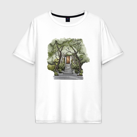 Мужская футболка хлопок Oversize с принтом Сквозь листву в Белгороде, 100% хлопок | свободный крой, круглый ворот, “спинка” длиннее передней части | 