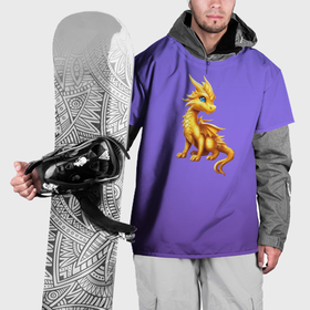 Накидка на куртку 3D с принтом Золотой дракон на фиолетовом фоне в Санкт-Петербурге, 100% полиэстер |  | Тематика изображения на принте: 