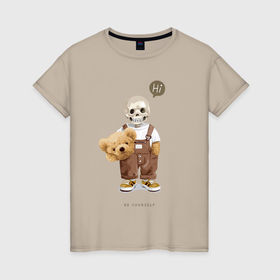 Женская футболка хлопок с принтом Teddy медвежонок череп в Курске, 100% хлопок | прямой крой, круглый вырез горловины, длина до линии бедер, слегка спущенное плечо | 