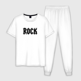 Мужская пижама хлопок с принтом Rock text art в Белгороде, 100% хлопок | брюки и футболка прямого кроя, без карманов, на брюках мягкая резинка на поясе и по низу штанин
 | 
