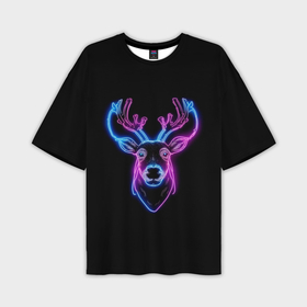Мужская футболка oversize 3D с принтом Фиолетовый неоновый олень в Екатеринбурге,  |  | 