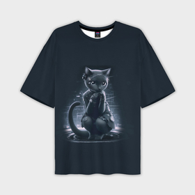Мужская футболка oversize 3D с принтом Sweet cat   cyberpunk в Новосибирске,  |  | Тематика изображения на принте: 