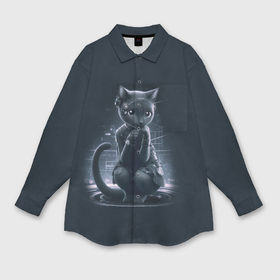 Мужская рубашка oversize 3D с принтом Sweet cat   cyberpunk в Кировске,  |  | 