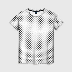 Женская футболка 3D с принтом Белый в маленький чёрный горошек в Тюмени, 100% полиэфир ( синтетическое хлопкоподобное полотно) | прямой крой, круглый вырез горловины, длина до линии бедер | 