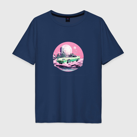 Мужская футболка хлопок Oversize с принтом Японский ретро автомобиль на фоне луны в Кировске, 100% хлопок | свободный крой, круглый ворот, “спинка” длиннее передней части | 