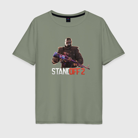 Мужская футболка хлопок Oversize с принтом Standoff 2   man with a gun в Санкт-Петербурге, 100% хлопок | свободный крой, круглый ворот, “спинка” длиннее передней части | 