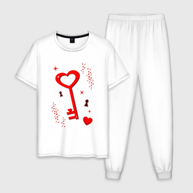 Мужская пижама хлопок с принтом Ключ от сердца в Тюмени, 100% хлопок | брюки и футболка прямого кроя, без карманов, на брюках мягкая резинка на поясе и по низу штанин
 | 