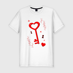 Мужская футболка хлопок Slim с принтом Ключ от сердца в Тюмени, 92% хлопок, 8% лайкра | приталенный силуэт, круглый вырез ворота, длина до линии бедра, короткий рукав | 
